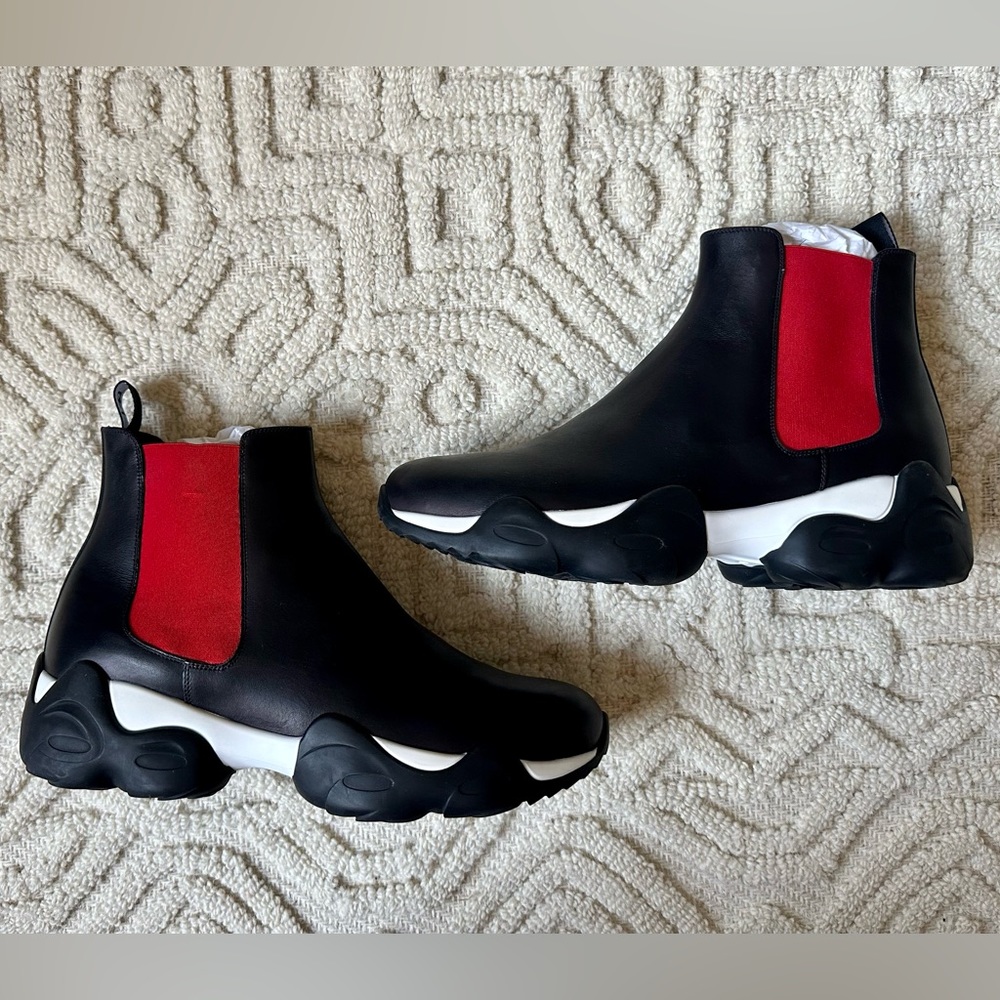 Ralph Lauren Purple Label RLX Gradey Calfskin Boots Black & Red  Sz 9.5